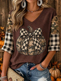 Women's Autumn Pumpkin V-Neck T-Shirts