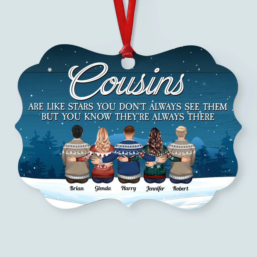 Cousins Like You Are Precious And Few - Personalized Aluminum Ornament - Family Hugging