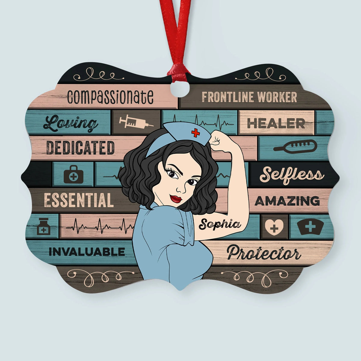 Nursing Is A Work Of Heart - Personalized Aluminum Ornament - Christmas, Loving Gift For Nurse, Coworkers, Sister