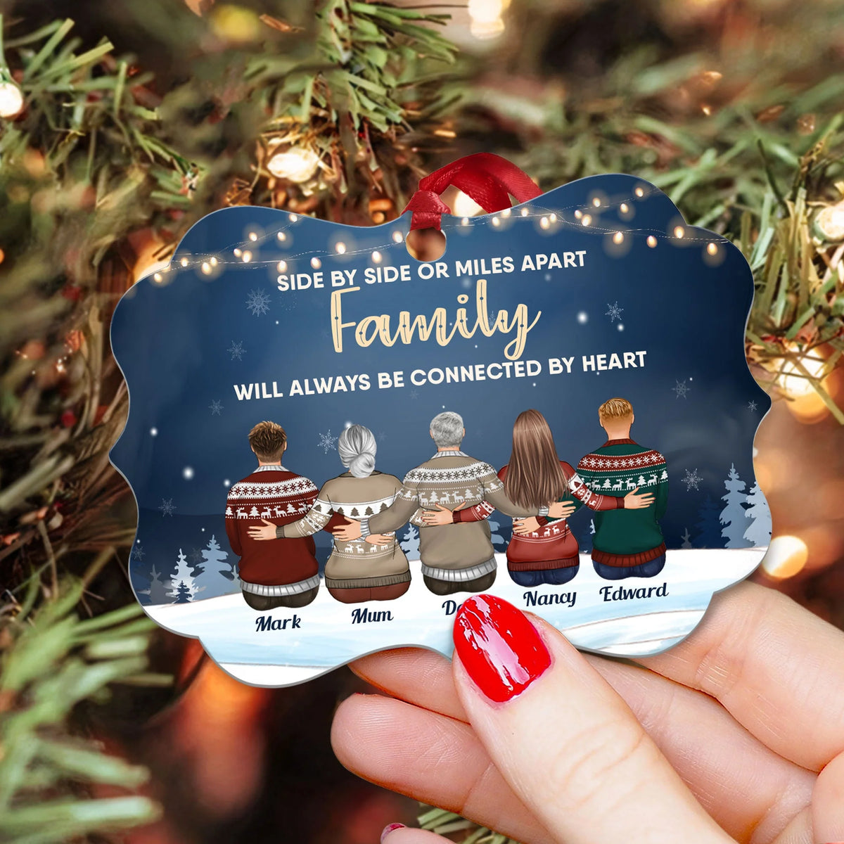 Family Connected By Heart - Personalized Family Ornament