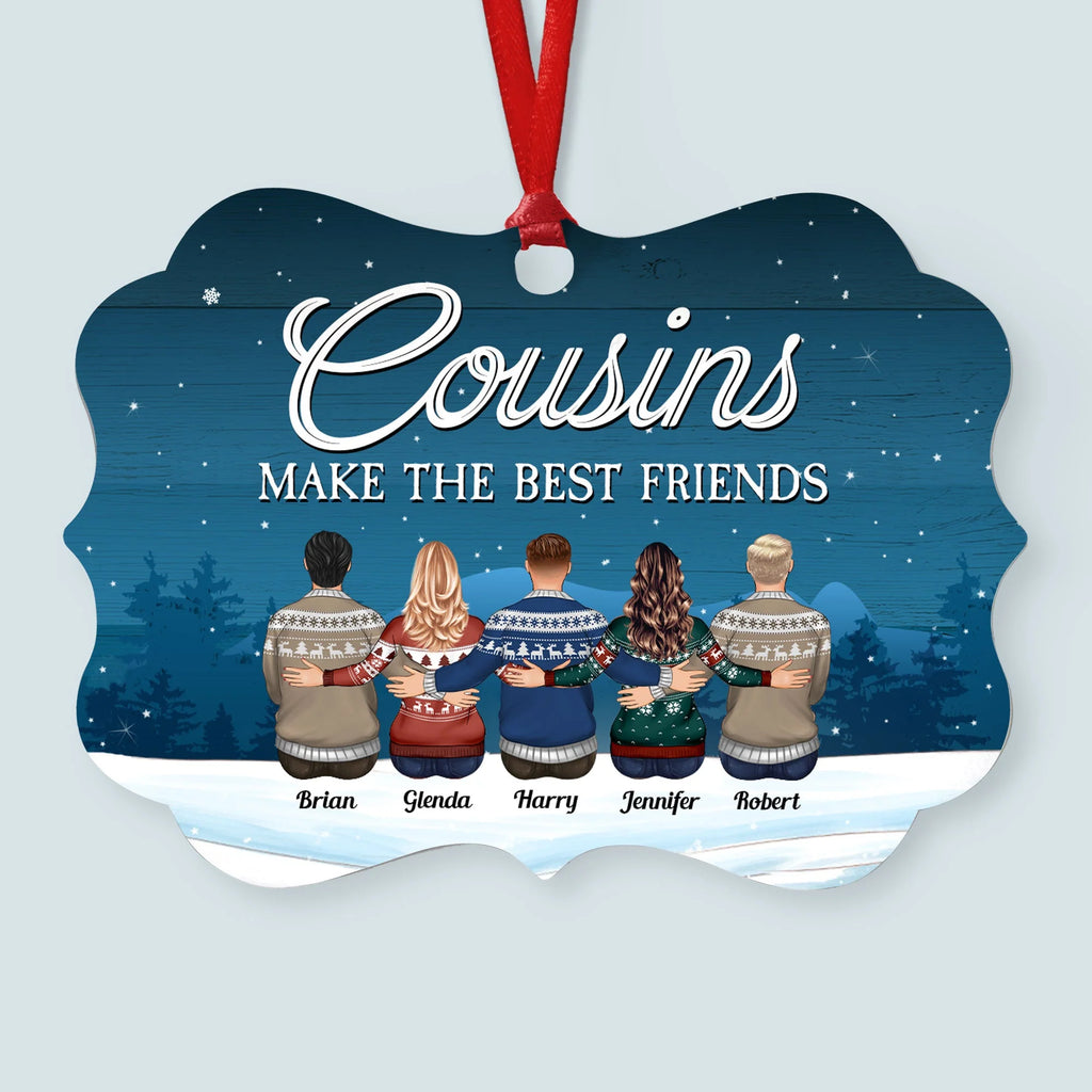 Cousins Like You Are Precious And Few - Personalized Aluminum Ornament - Family Hugging