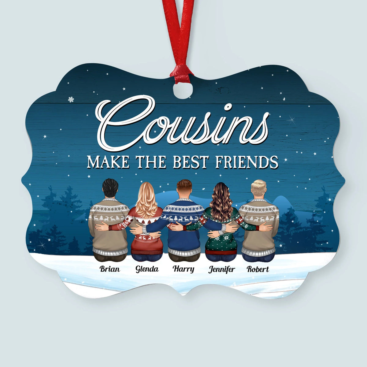 Cousins Like You Are Precious And Few - Personalized Aluminum Ornament - Family Hugging