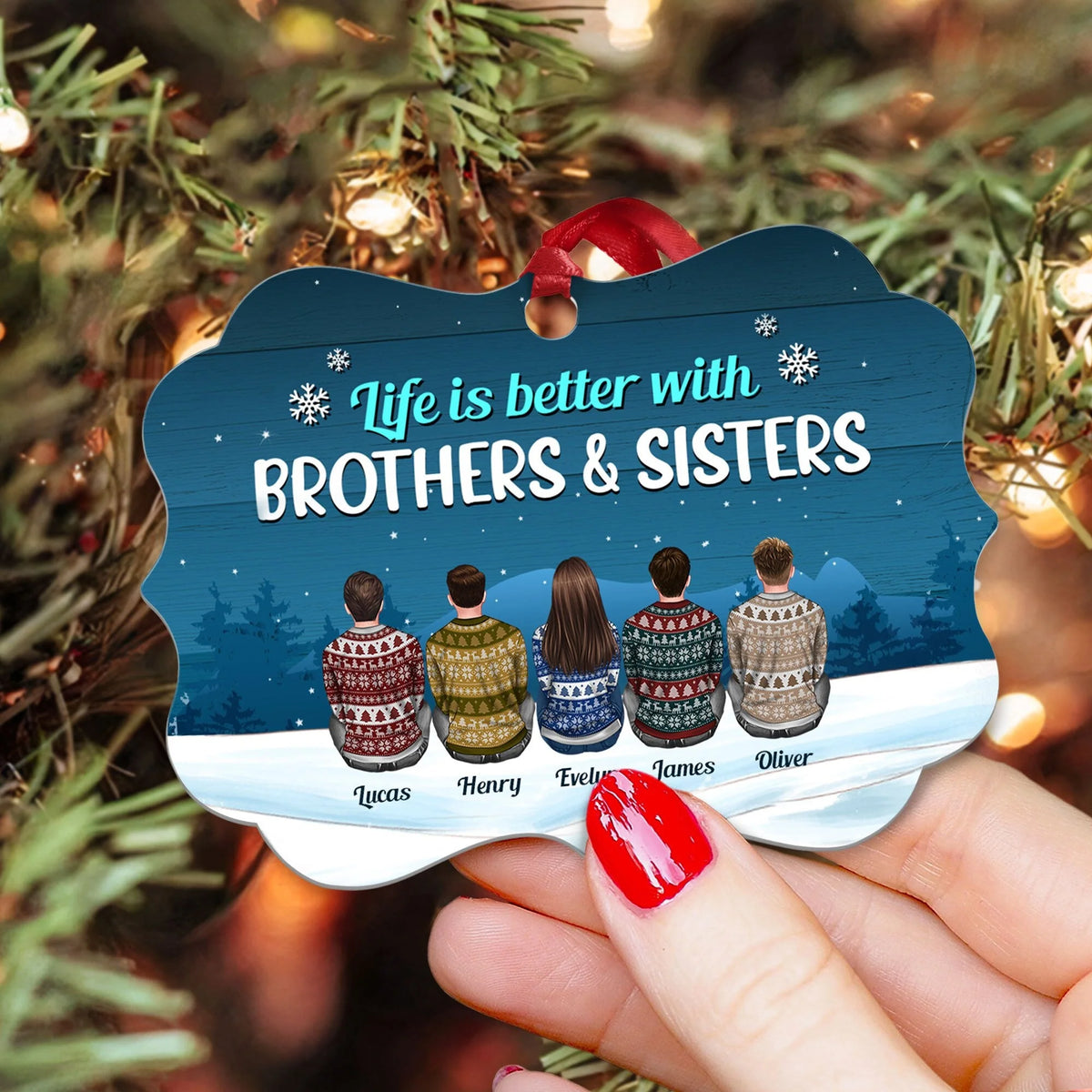 Life Is Better With Cousins - Personalized Aluminum Ornament - Christmas Gift For Cousins - Ugly Christmas Sweater Sitting