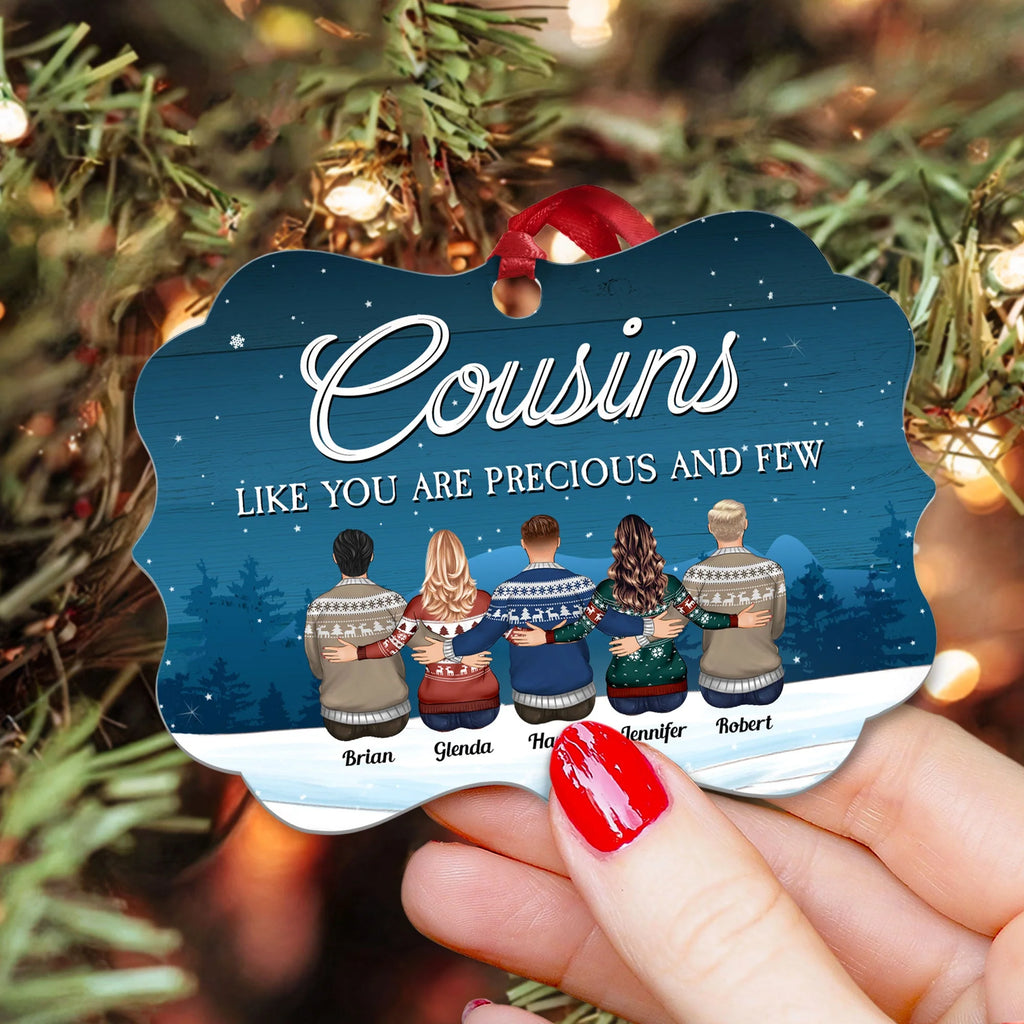 Cousins Like You Are Precious And Few - Personalized Aluminum Ornament - Family Hugging