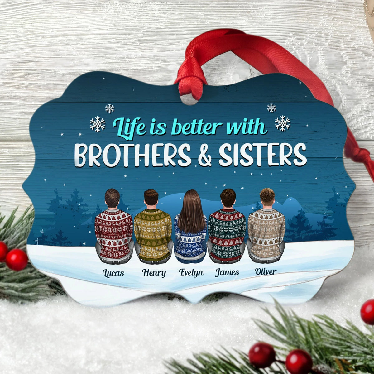 Life Is Better With Cousins - Personalized Aluminum Ornament - Christmas Gift For Cousins - Ugly Christmas Sweater Sitting
