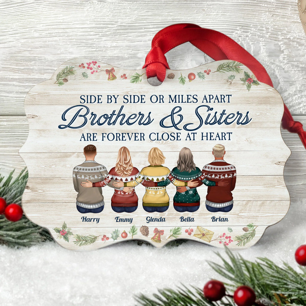 Brothers & Sisters Are Forever Close At Heart - Personalized Aluminum Ornament - Family Hugging