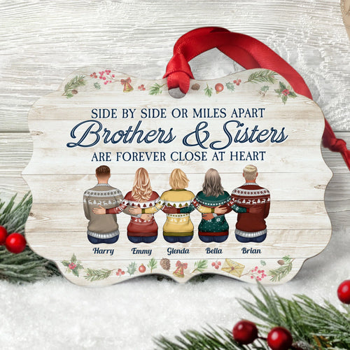 Brothers & Sisters Are Forever Close At Heart - Personalized Aluminum Ornament - Family Hugging