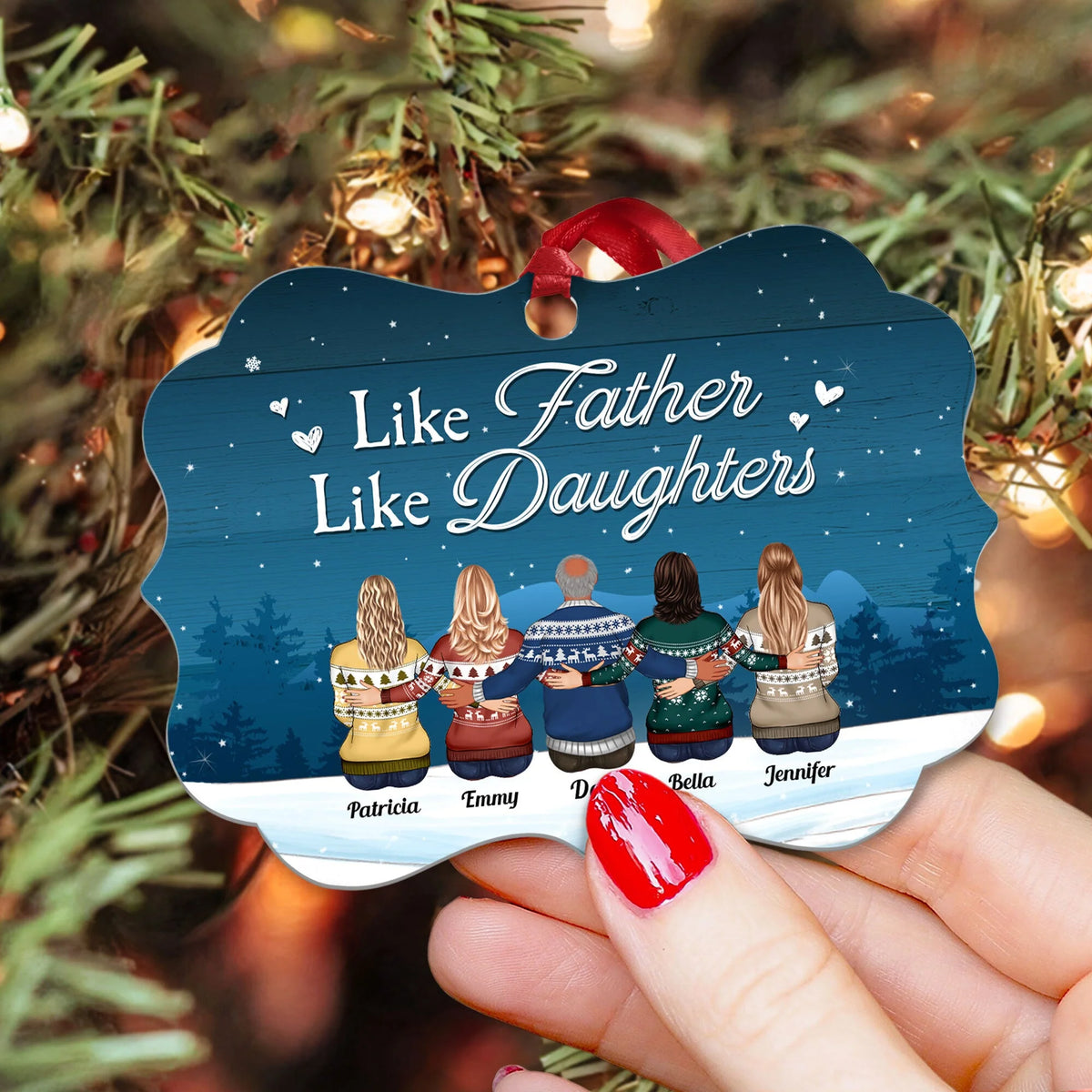 Like Father Like Daughters, Sons - Personalized Aluminum Ornament - Family Hugging