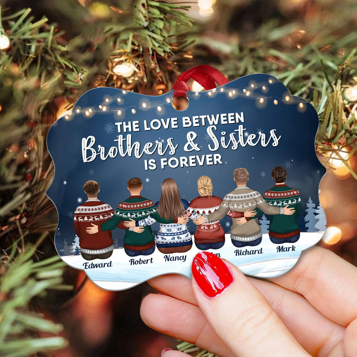 The Love Between Brothers & Sisters Is Forever - Personalized Siblings Ornament - Family Hugging