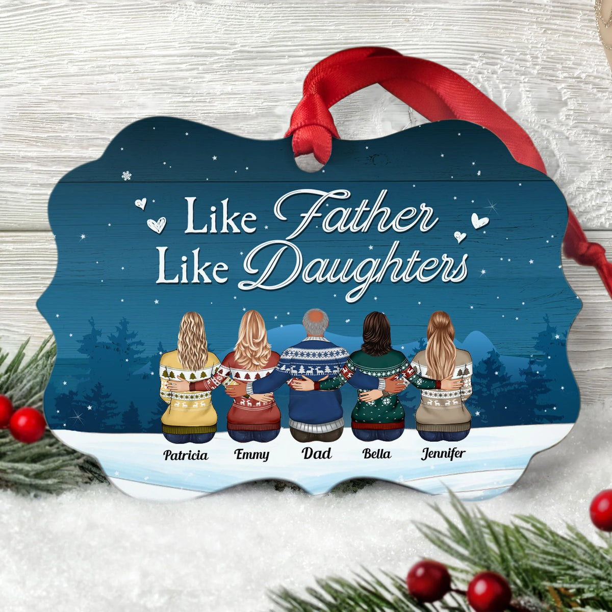 Like Father Like Daughters, Sons - Personalized Aluminum Ornament - Family Hugging